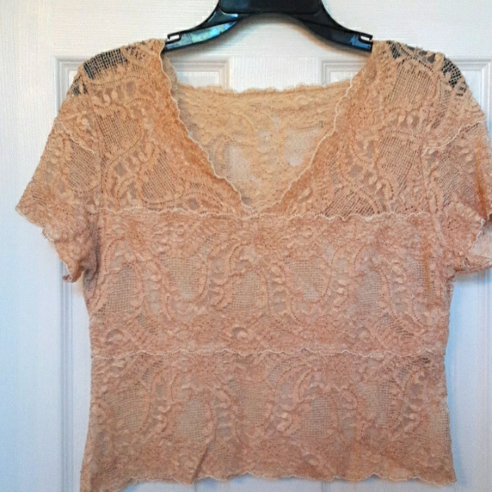 A Kay Celine lace antique white vintage top XL